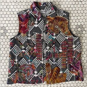 Chicos Vest Womens 2 XL Multi Texture Open Front Embellished Embroidered Sequin